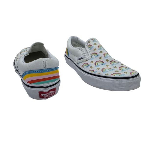 Vans Other - Vans‎ Kids Classic Slip-On Rainbow Star Glitter White Canvas Shoes Size 2.5 Kids